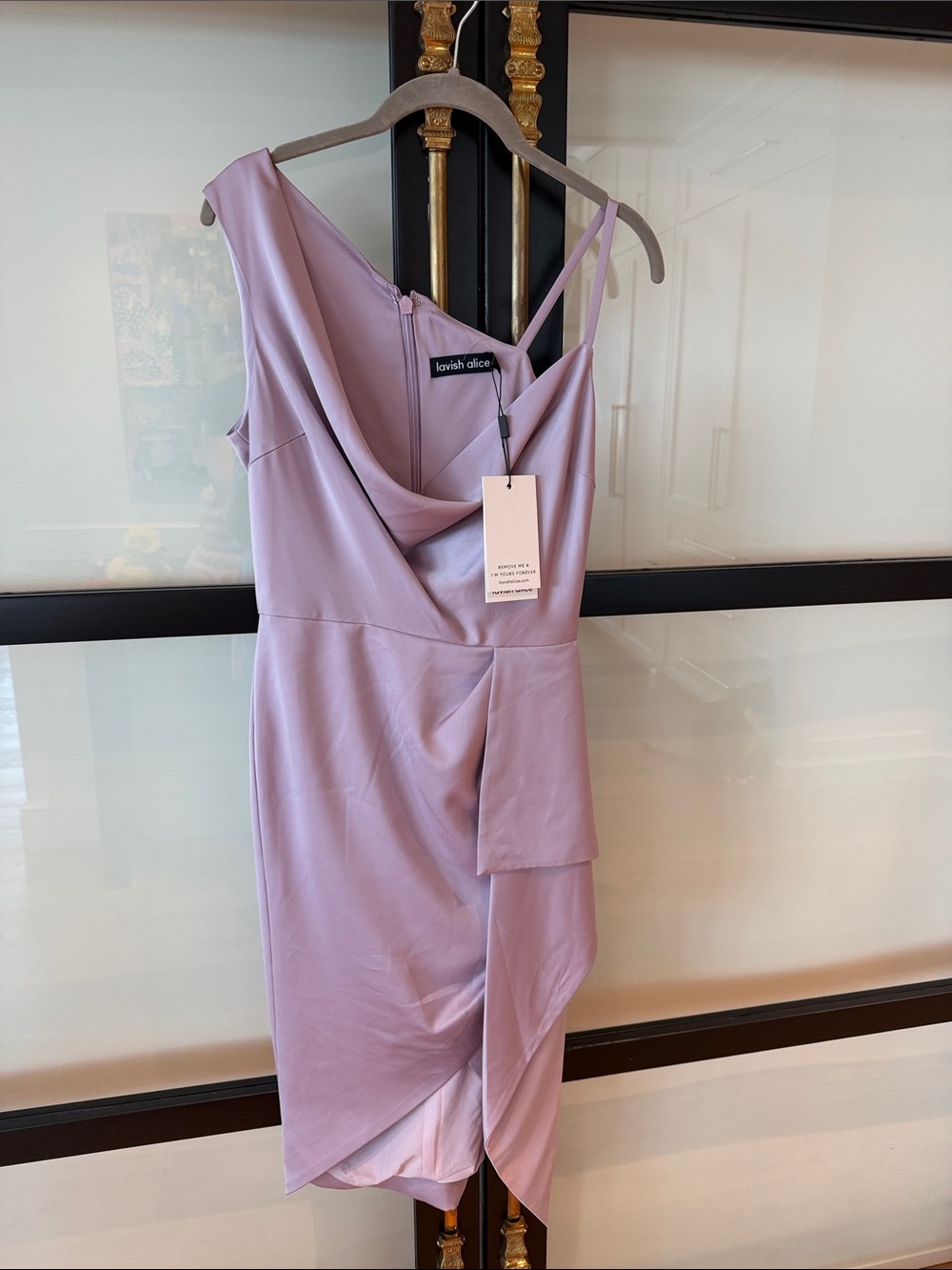 Lavish Alice Lilac Asymmetric Draped Satin Dress